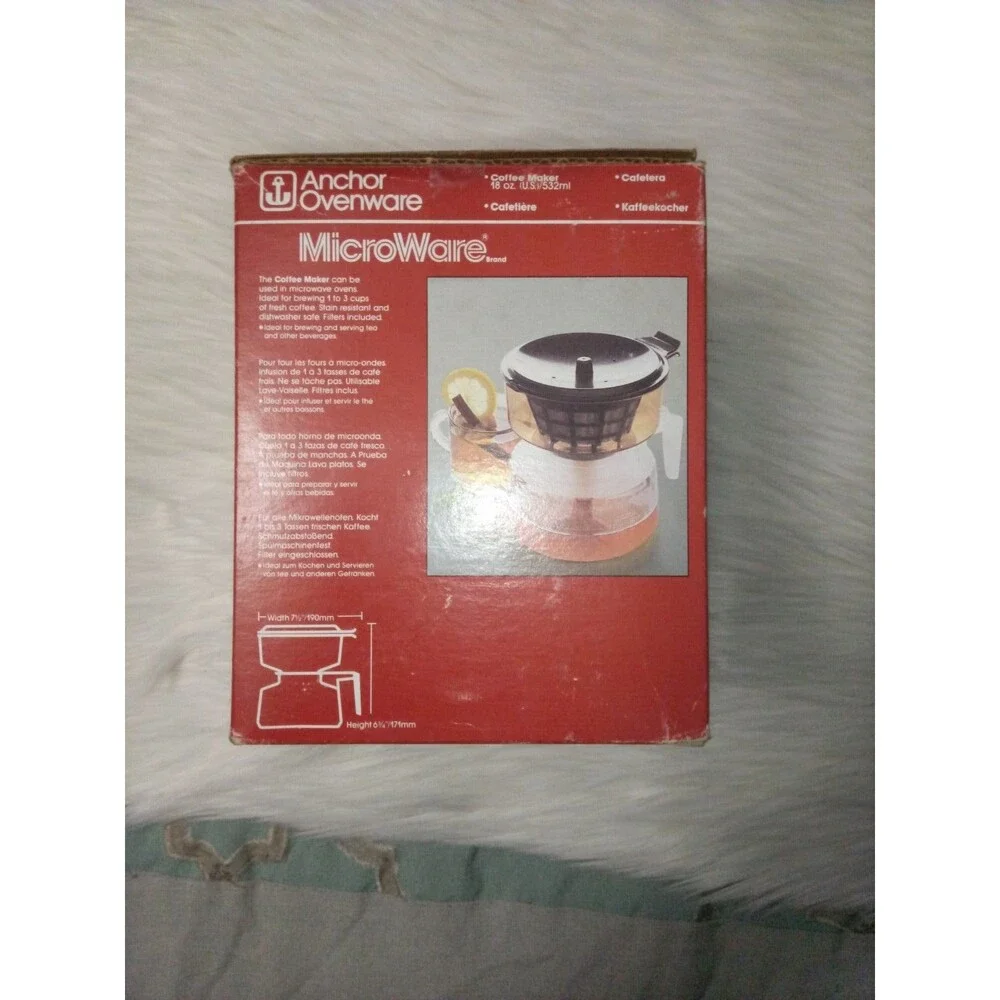 Vintage Anchor OvenWare MicroWare Coffee Maker 18oz New in Open Box 1980s NOS